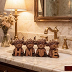 4-piece set, Highland cow ornaments, HOME letter style wooden Highland cow tabletop decoration, cow elf statue, suitable for living room, bedroom, fireplace mantel, and desk decoration
