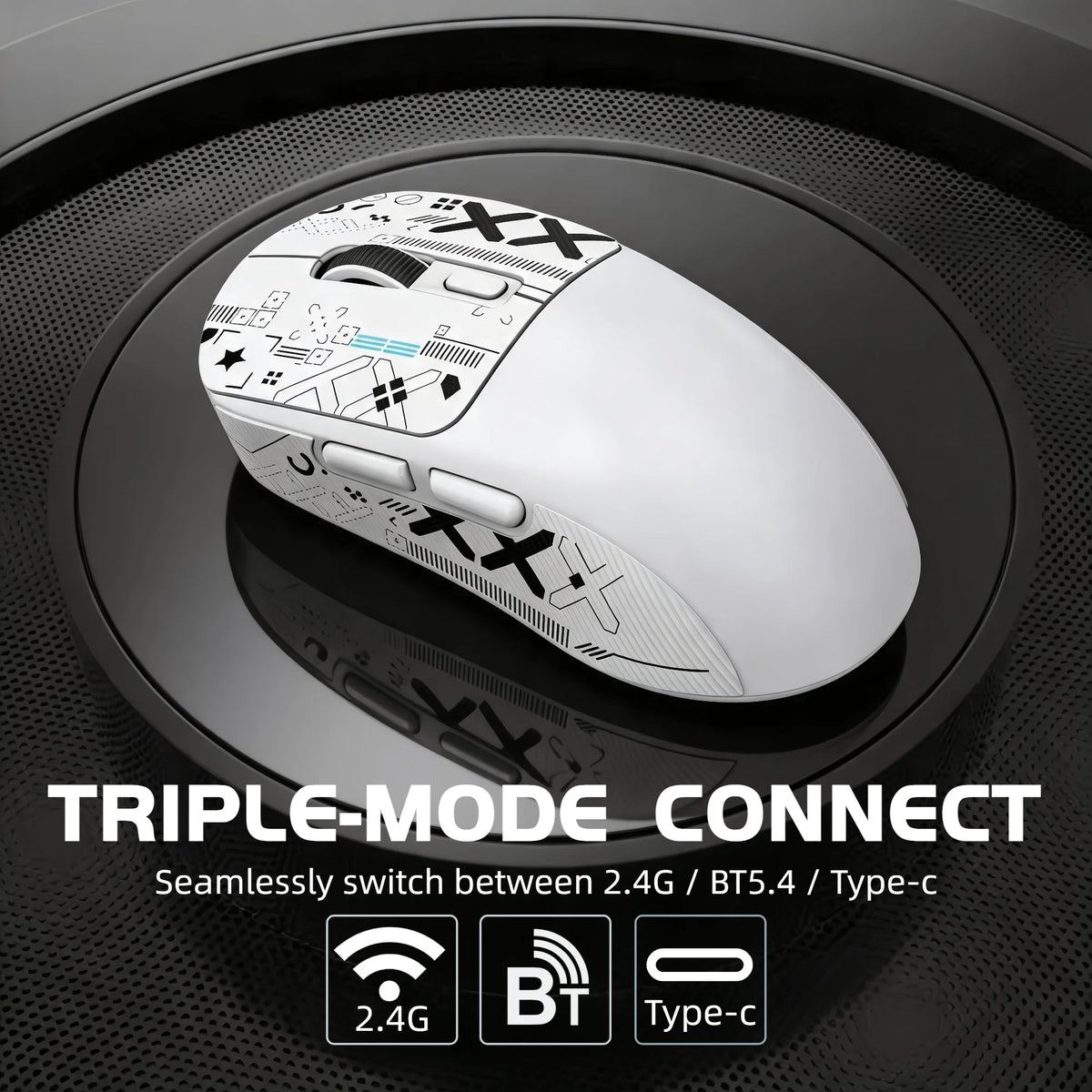 Wireless Mouse Bluetooth 5.4 2.4G Type-C Tri-Mode Rechargeable Gaming Mouse 8000 DPI 1000Hz Lightweight 58g RGB Mouse for PC Laptop Phone Tablet