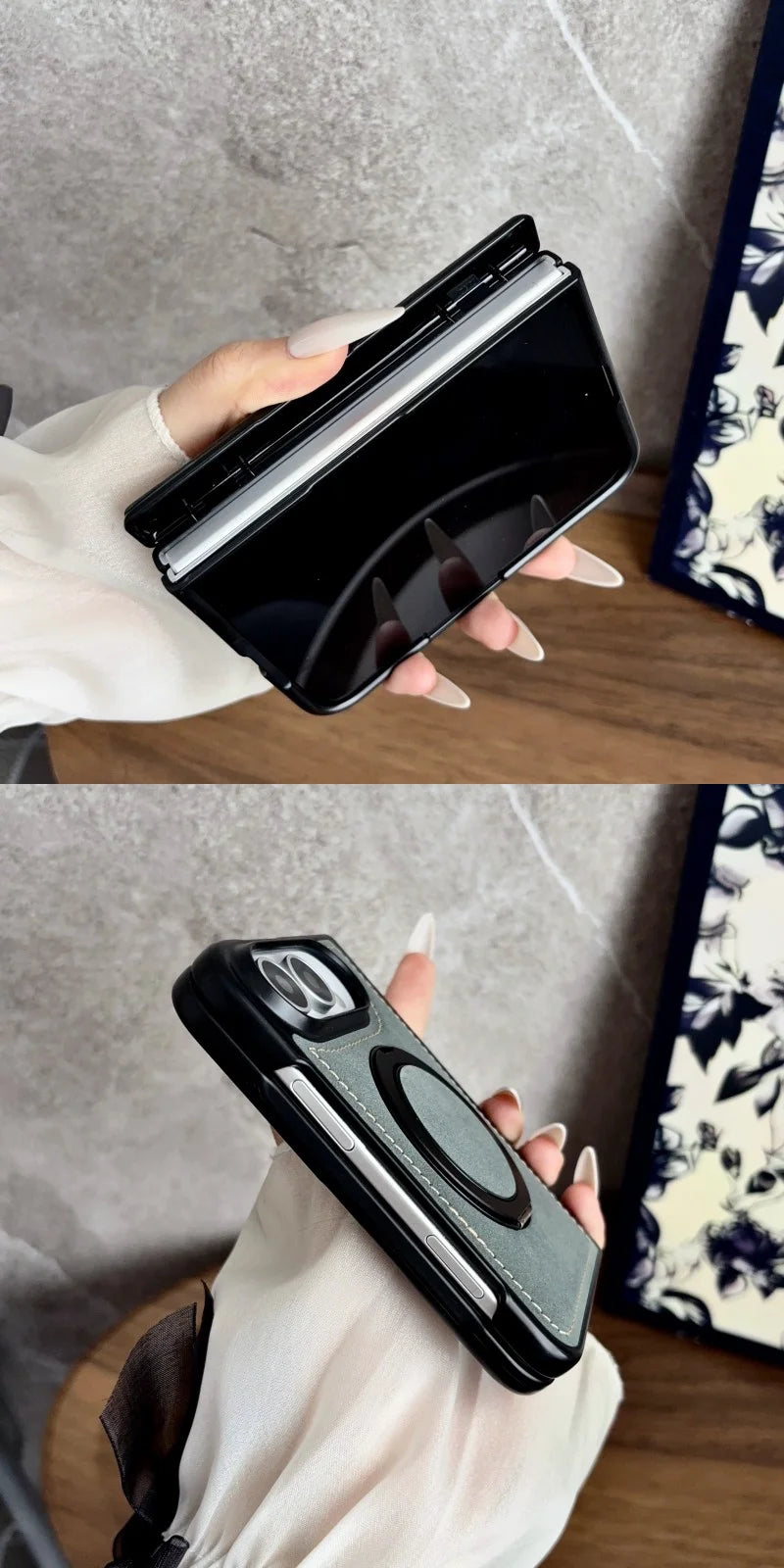 For iPhone Duo Fold Case Luxury PU leather Magnetic rotate stand Protective Back Cover For iPhone 18 Fold Phone Shell Funda