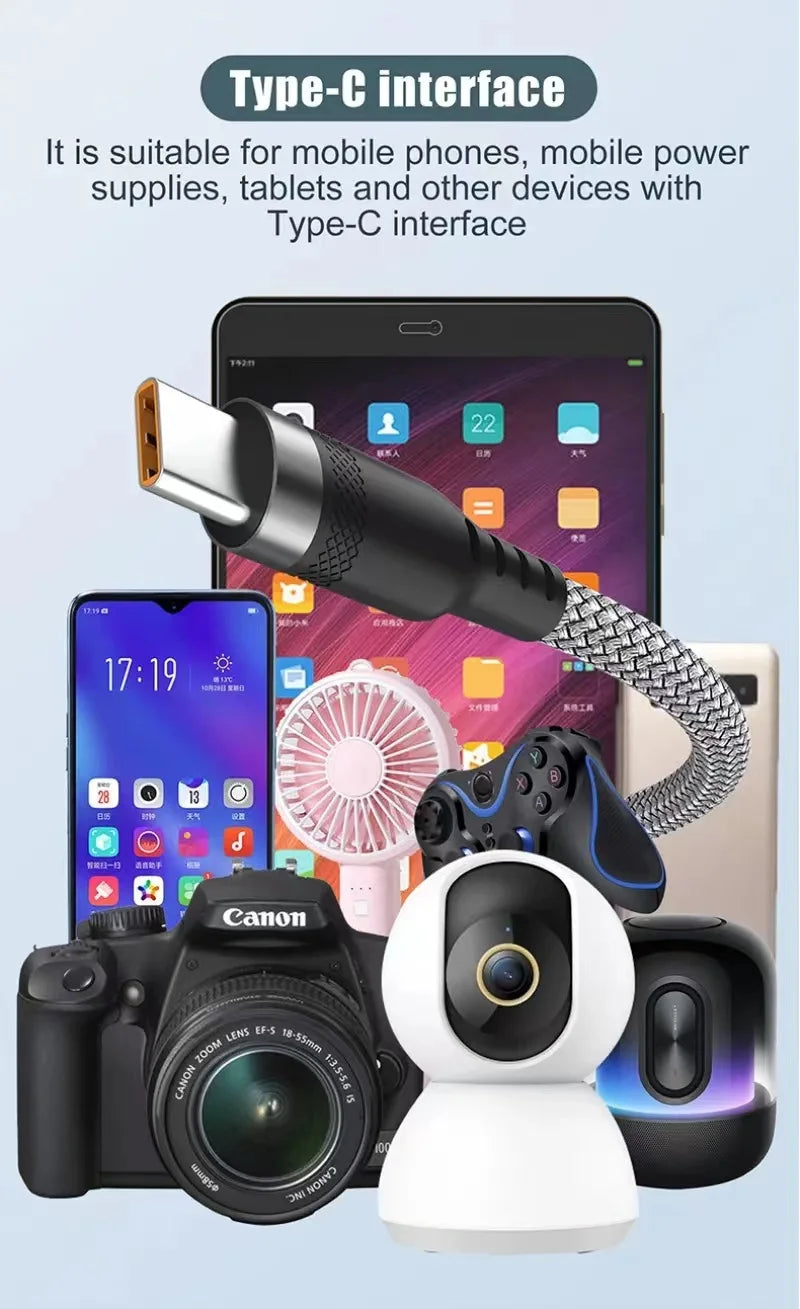 USB TYPE C Cable 5A Super Fast Charge Cable for iPhone 15 16 17 Full Range Huawei Samsung Oppo OnePlus Universal USB C Extension