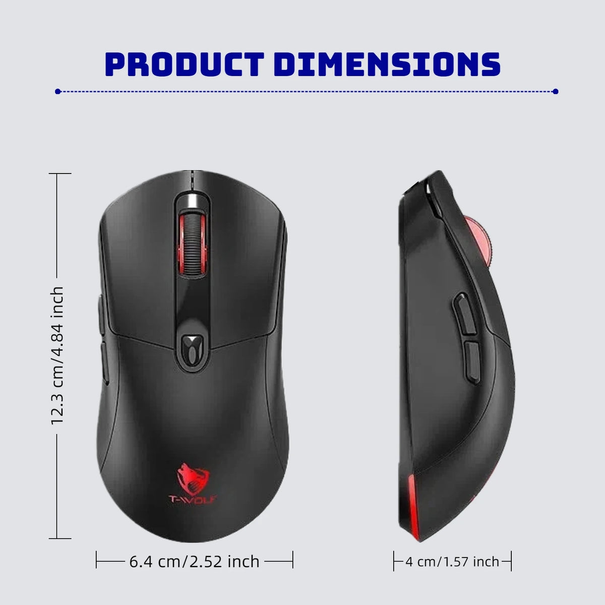 Tri Mode Gaming Mouse Wireless RGB Backlit 12800 DPI 2.4G Bluetooth Type-C Rechargeable Red Ergonomic 1000Hz