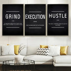 3pcs/Set Canvas Posters Grind Hustle Execution Motivational Wall Art Poster Home Living Room Bedroom Office Wall Art Decor