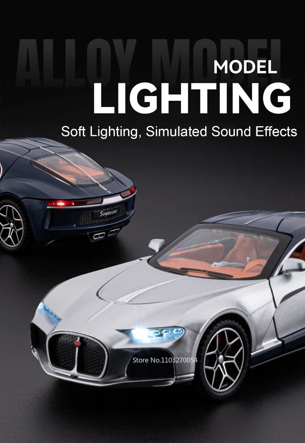 1:32 Atlantic Tourbillon Car Model Alloy Diecast Toys Doors Opened Sound Light Pull Back Miniature Models Office Table Ornaments