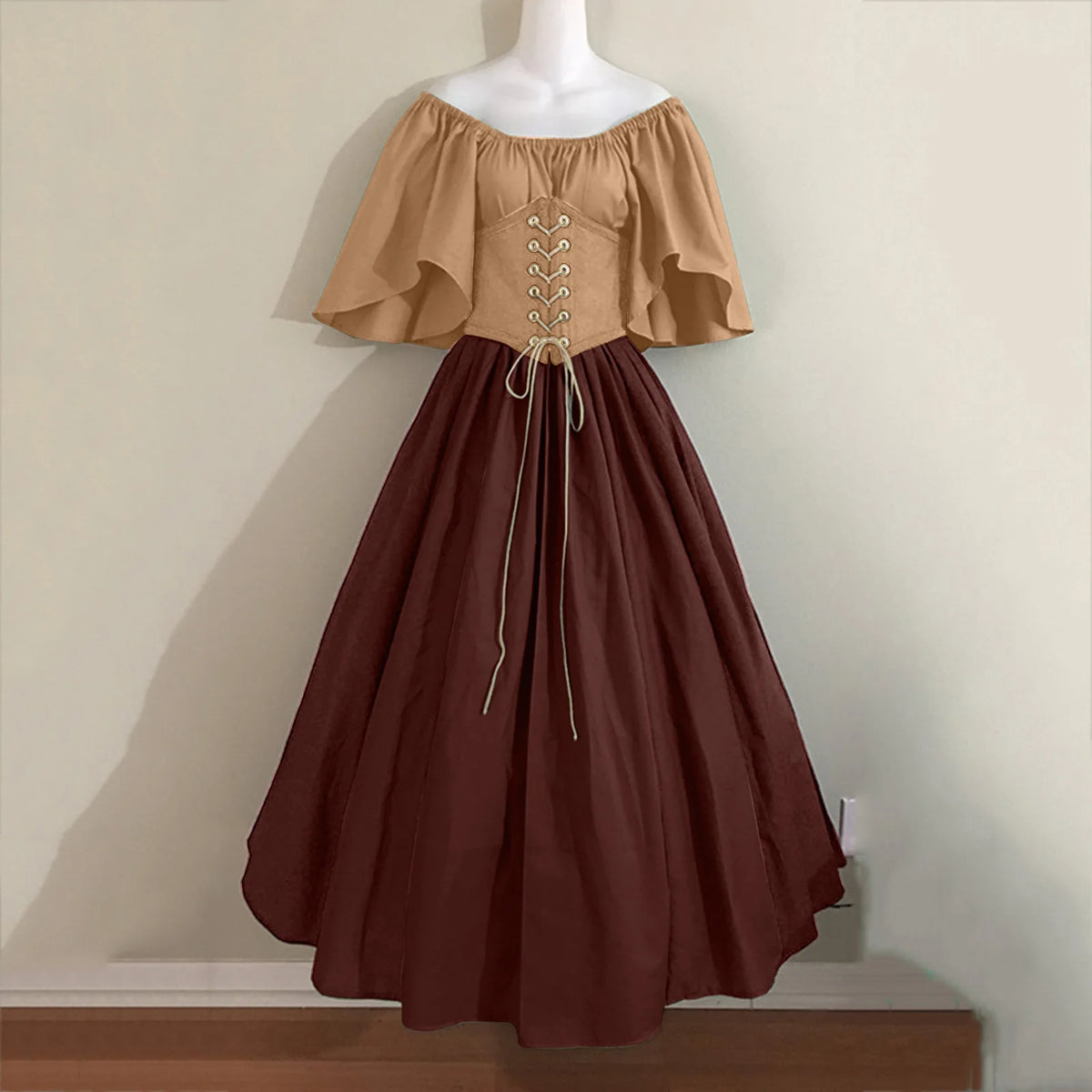 Women Patchwork Medieval Renaissance Dress Halloween Gothic off Shoulder Retro Long Dress
