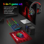 2026 NEW 5-in-1 Set Gaming Combo Keyboard 4-color Breathing Light Mouse 3.5mm Gaming Headset Gaming Speaker Anti-slip Mouse Pad