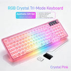 Transparent Wireless Gaming Keyboard, Tri‑Mode 2.4G/BT/USB‑C, 99‑Key 1800 Compact Layout, RGB Clear PC Keycaps, Mechanical‑Like Typing Feel for Office & Desk Setup