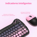 GEEZER Wireless Silent Keyboard Mouse Combo, Pink-Black Cat Ear Retro Round Keycaps US QWERTY Layout