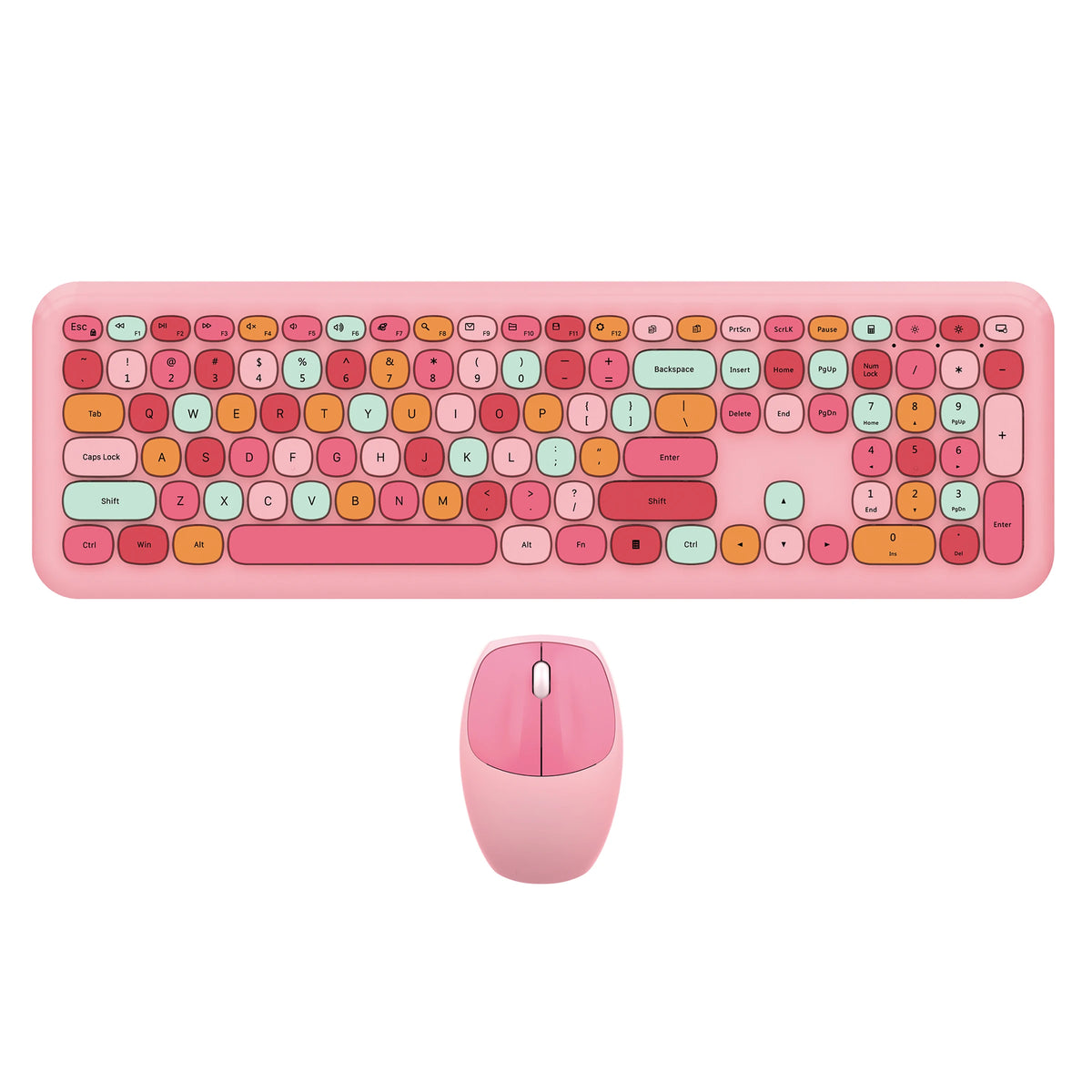 MOFii Wireless Keyboard & Mouse Combo, Cute Macaron Cat Paw Round Keycaps Silent Office Set for Laptops and Desktops