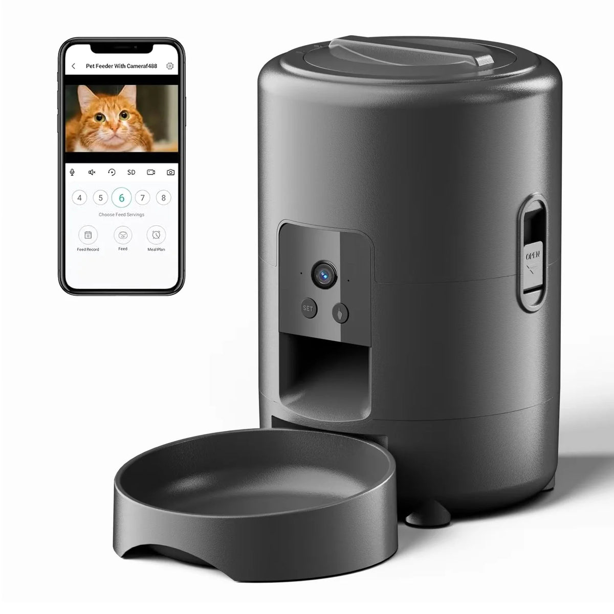 2L with Video Automatic Cat Feeder, Intelligent Timed and Quantitative Feeding, Cat, Dog and Pet Feeding Bowl Controlled by App