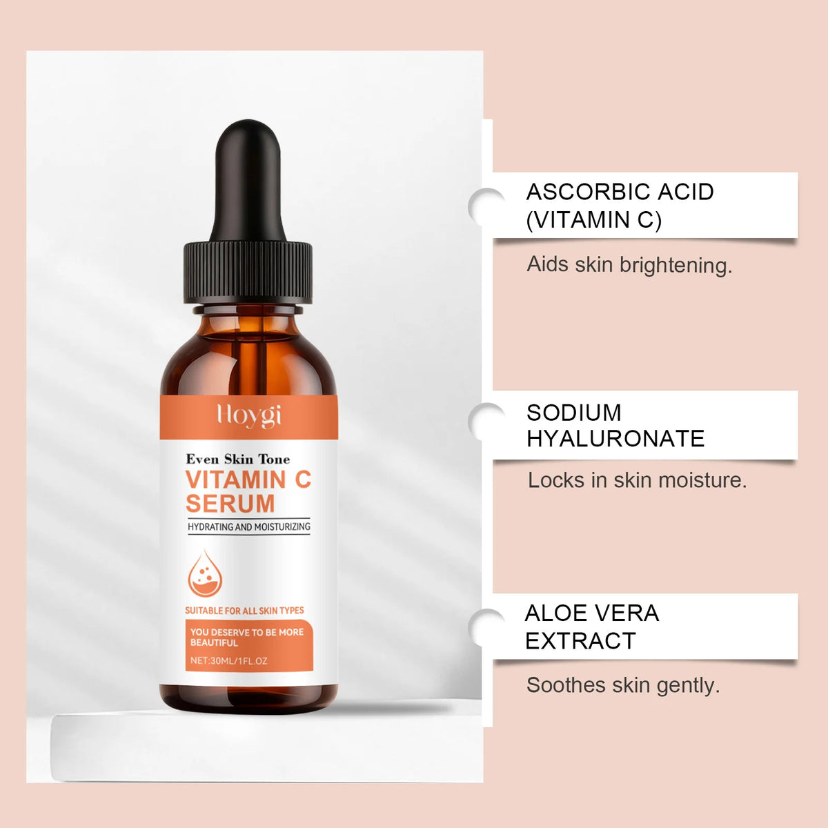 Vitamin C Serum for Face Hyaluronic Acid Brightening Dark Spot Corrector Anti Aging Face Oil Aloe Vera Daily Glow Skin Care 30ml