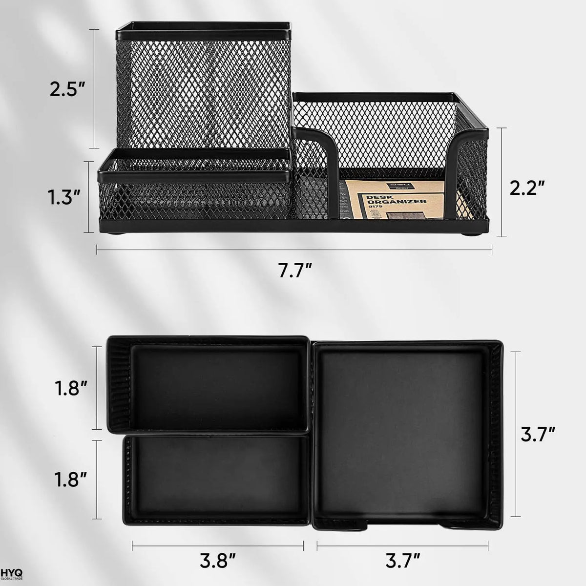 Black Mesh Office Caddy – Desk Organizer with Pencil Holder & Storage Baskets, 3 Compartments for Desktop Accessories