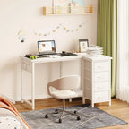 Coleshome Corner Desk, 100X70Cm Desk L Shape with 4 Drawers, Reversible Computer Gaming Desk for Office Study Bedroom, White