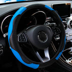 Universal Fit PU Carbon Fiber Leather Car Steering Wheel Cover 14.5-15 Inch No Inner Ring Required Vehicle Decoration Accessory
