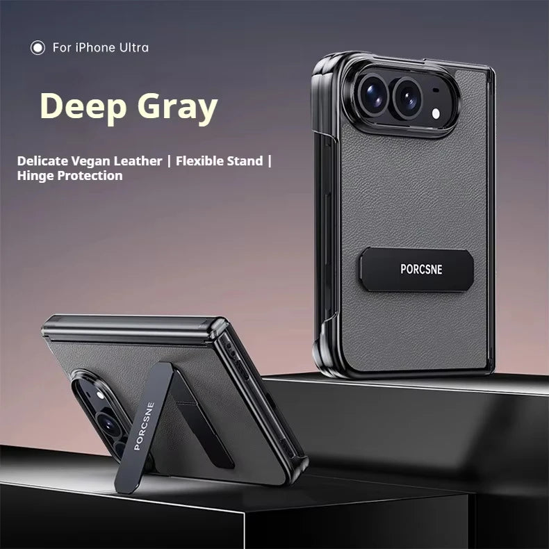 For iPhone Duo 5G Case Luxury Matte Leather Ultra-Thin Skin-Friendly Hinge Holder Folding Shockproof Hard Back Cover Accessories