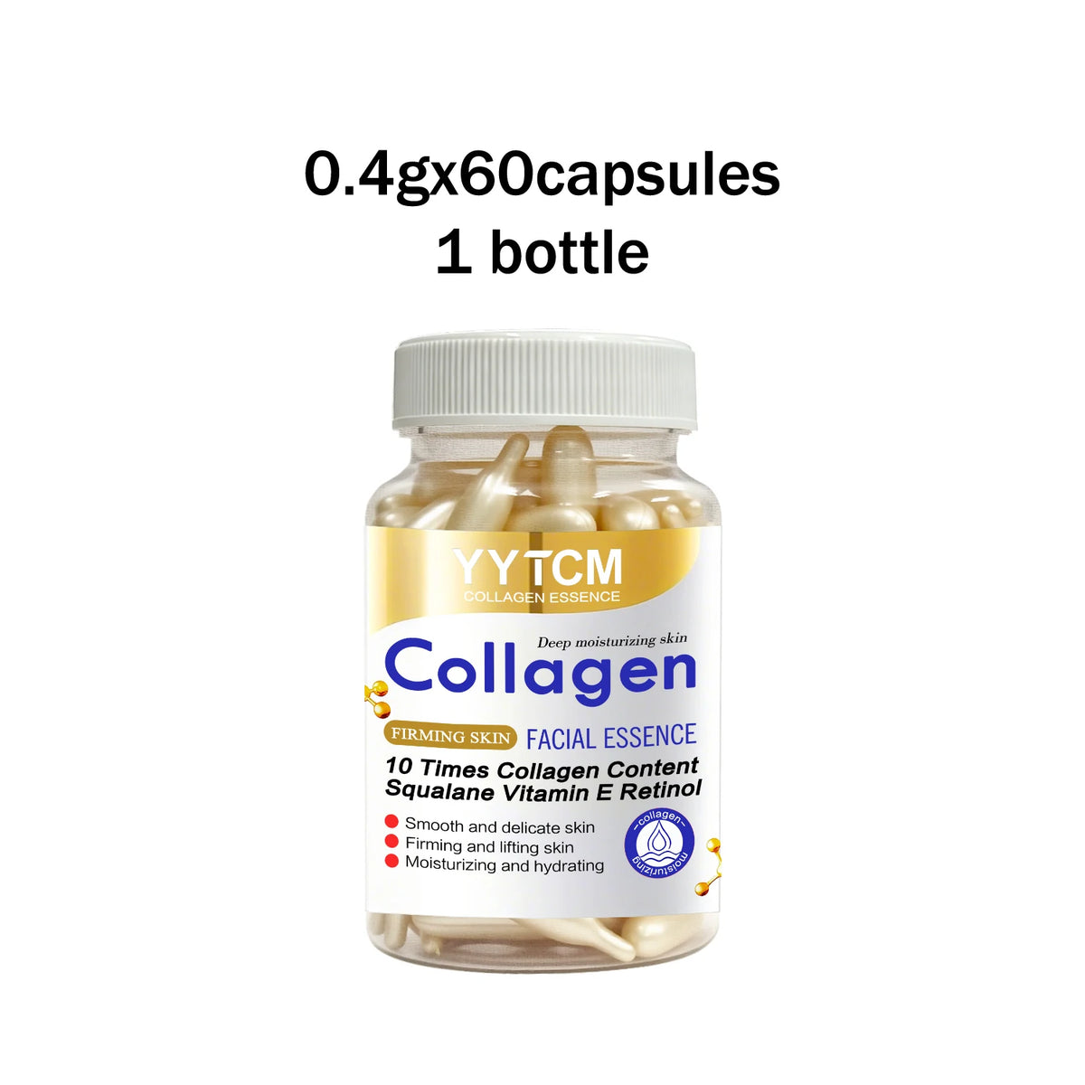 Collagen Firming Capsule Essence, Moisturizing and Smoothing the Skin, Contains Plant-Based Squalane, Retinol, and Vitamin E Deep Hydration Essence (0.4Gx90 Capsules)/Bottle-1 Bottle