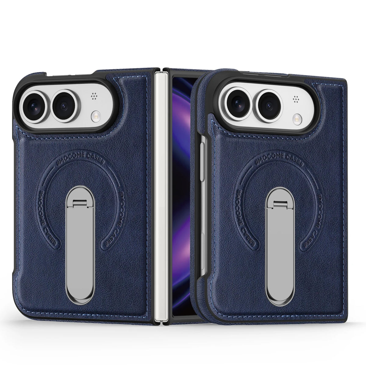 For Magsafe For iPhone Duo Case Luxury Matte Leather Magnetic Rotating Ring Holder Shockproof Protection Back Cover Accessories