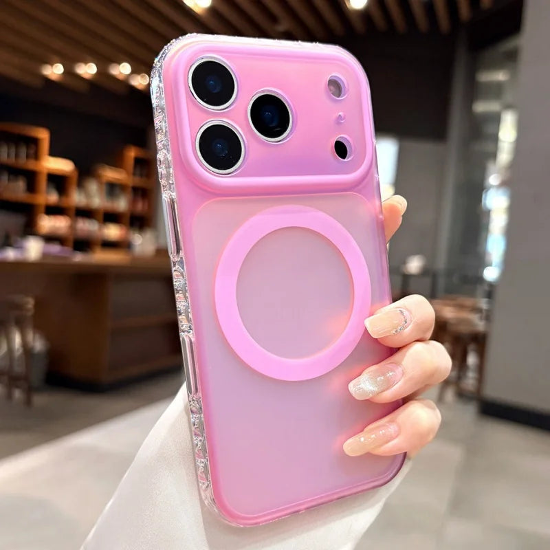 Luxury Laser Aurora Gradient For Magsafe Phone Case For iPhone 18 15 16 17 Pro Max Magnetic Wireless Charging Hard Bumper Cover