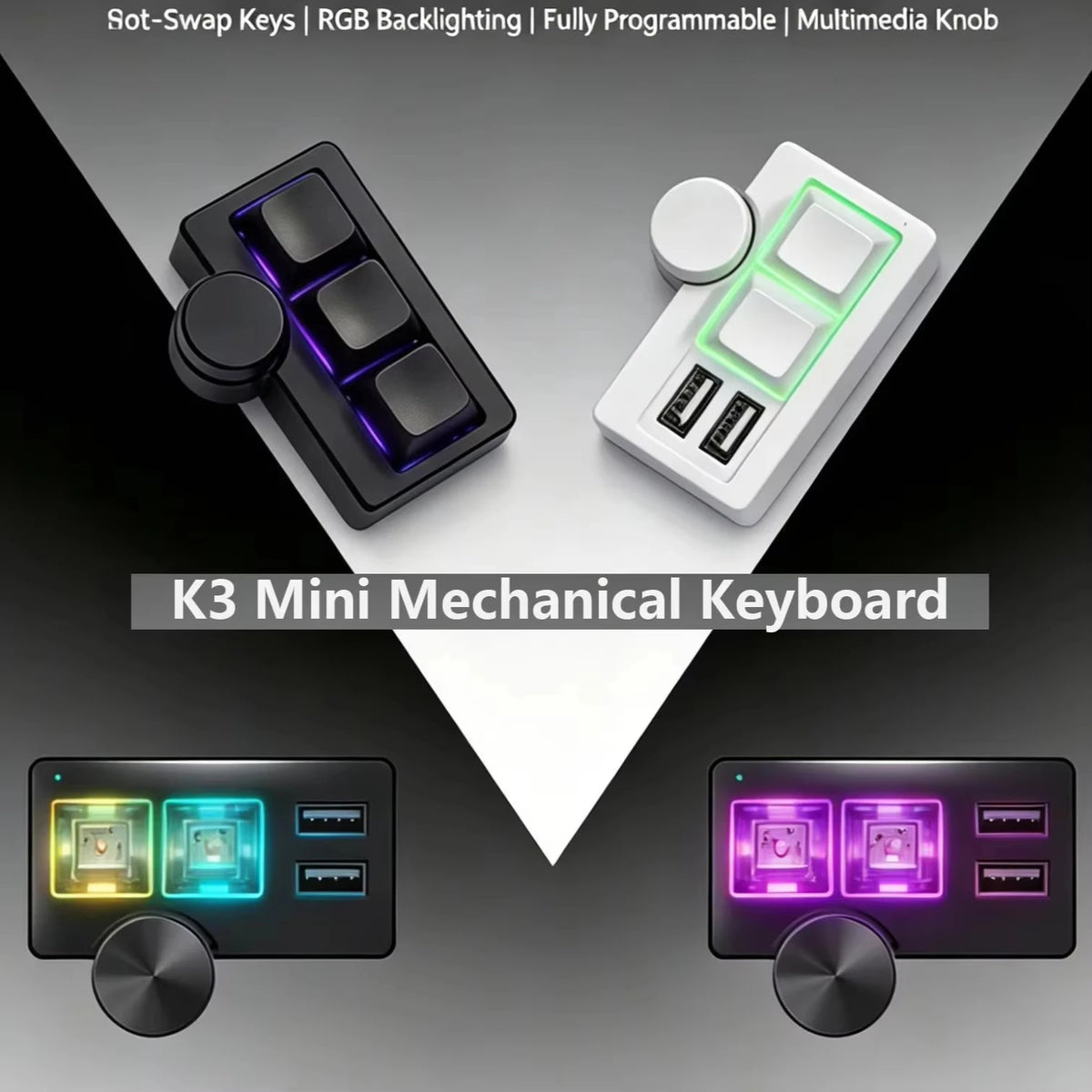 RGB Backlit Wired Mini Gaming Keyboard Hot-Swappable Portable Multi-Combination/Multimedia Game Office Custom Shortcut Keyboard