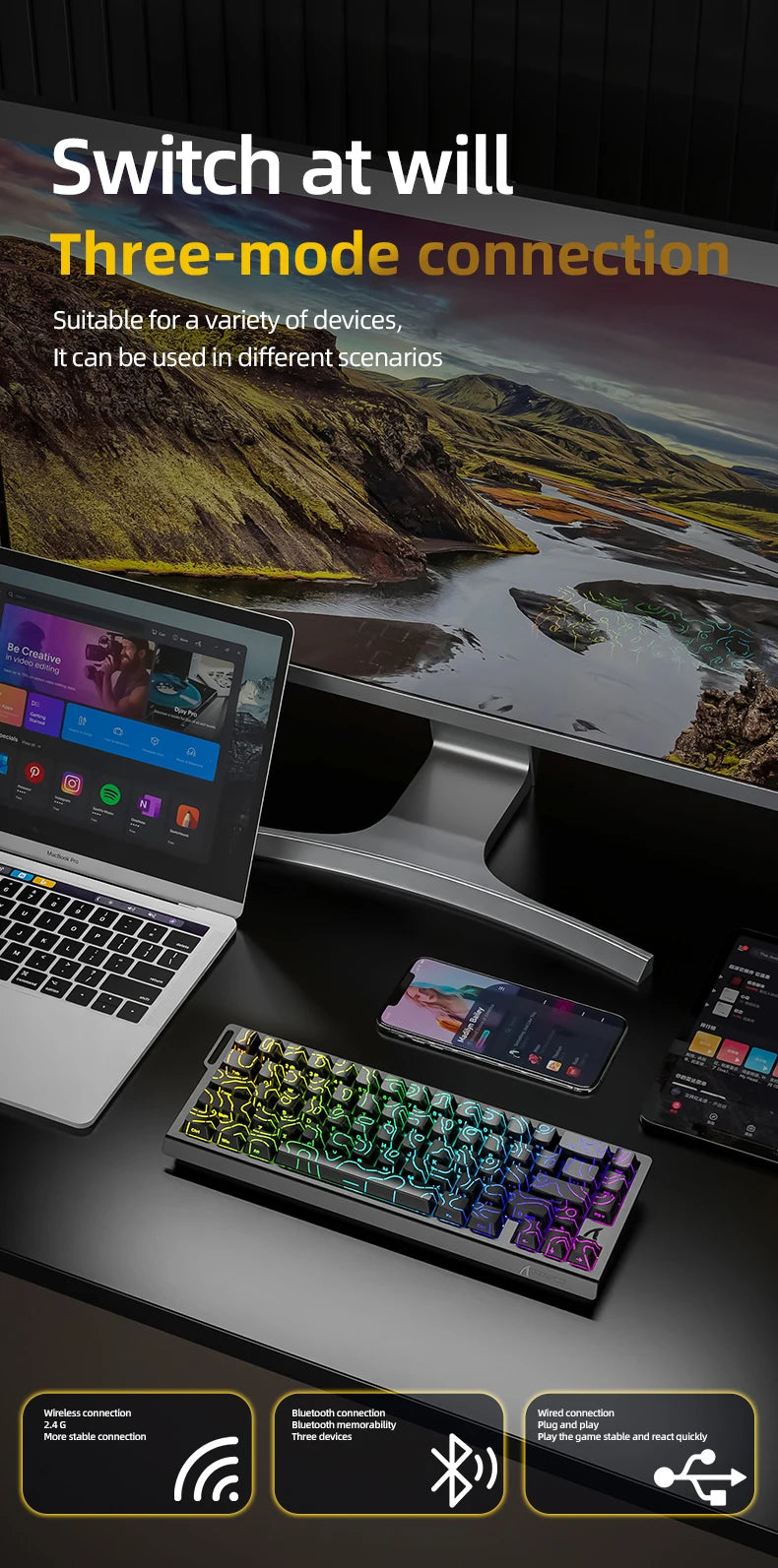 ATTACK SHARK X68HE X68PRO HE Magnetic Axis Gaming Keyboard Wired 8K Return Rate 5000mAh Battery Web Driver PBT Keycaps Esports