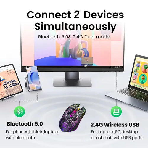 Ratón Bluetooth 5.2 RGB Inalámbrico 2.4G Ratón de Juego de Modo Dual 6 Botones Ratón Silencioso Para MacBook Tablet Portátiles Computadora