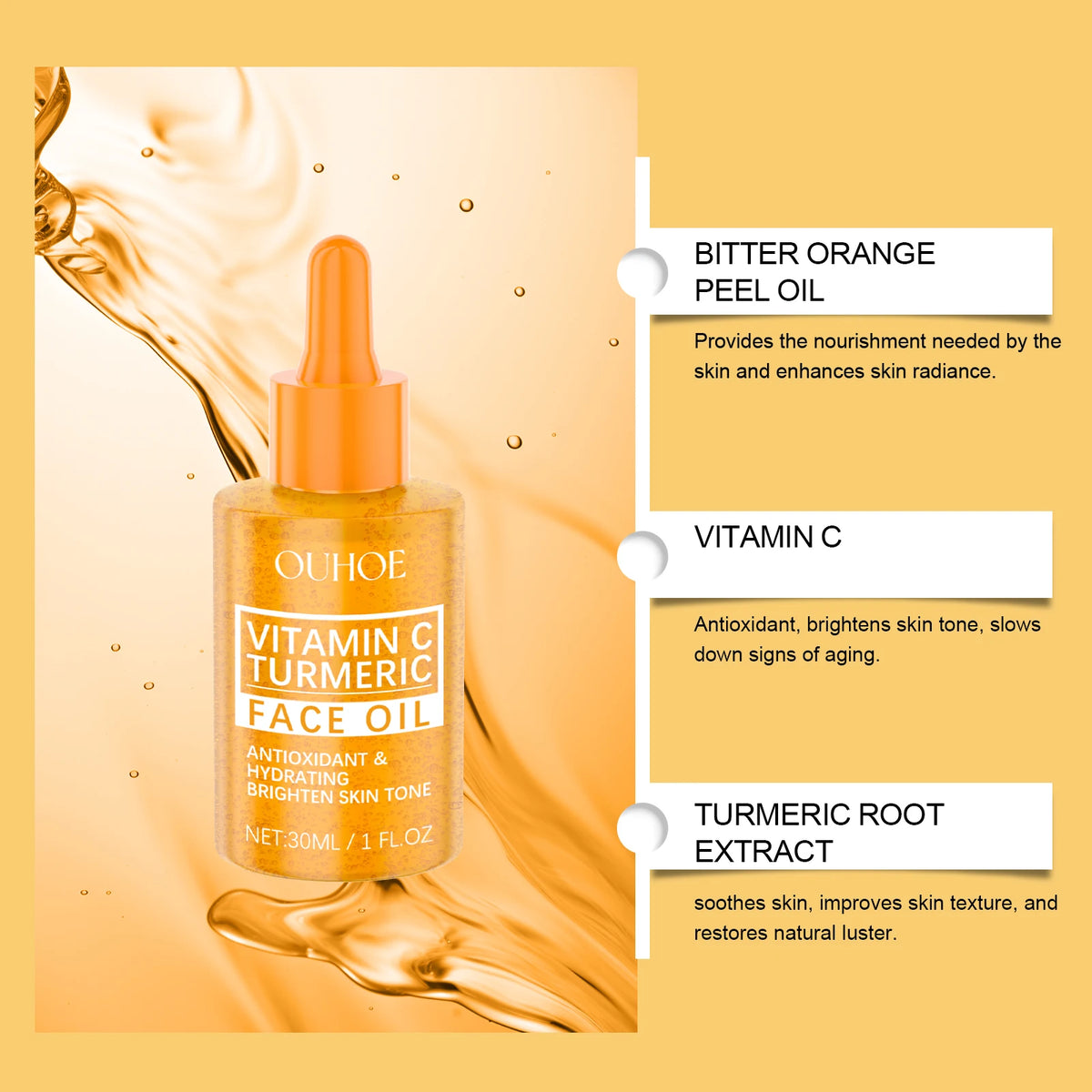 30ml Vitamin C Brightening Serum with Turmeric Extract Niacinamide Face Moisturizer Hydrating Glow Booster for Even Skin Tone