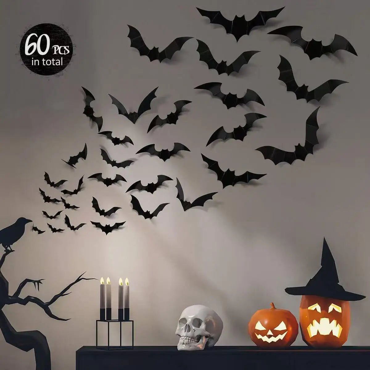DIY Halloween Bat Decoration 3D PVC Bat Wall Sticker Black Bat Wallpaper Halloween Real Horror Prop