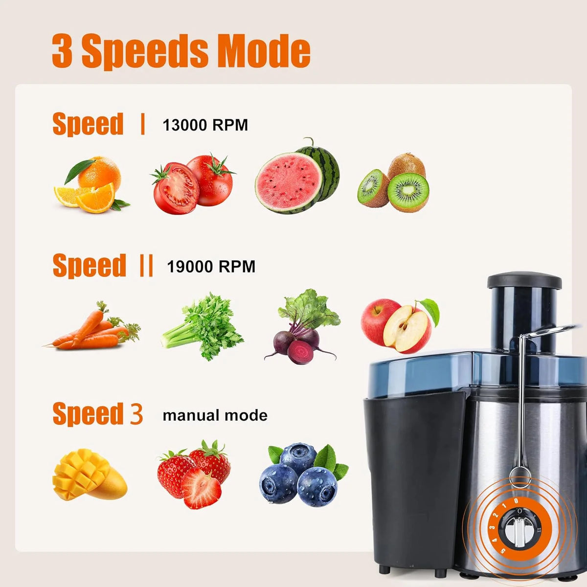 Multi Functional Juicer, Juicer, Suitable for Vegetables and Fruits - Wide Inlet for Easy Juice Extraction,3-Speed Setting, Easy to Clean, BPA Free, High Juice Yield, Fast Juicing Speed, Ideal Choice for Healthy Living and de