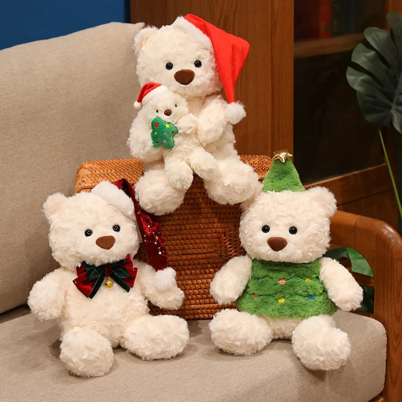 Cute Christmas Bear Plush Toy Christmas Dress Up Teddy Bear Scarf Hat Dress Up Comfort Doll Xmas Birthday Gifts