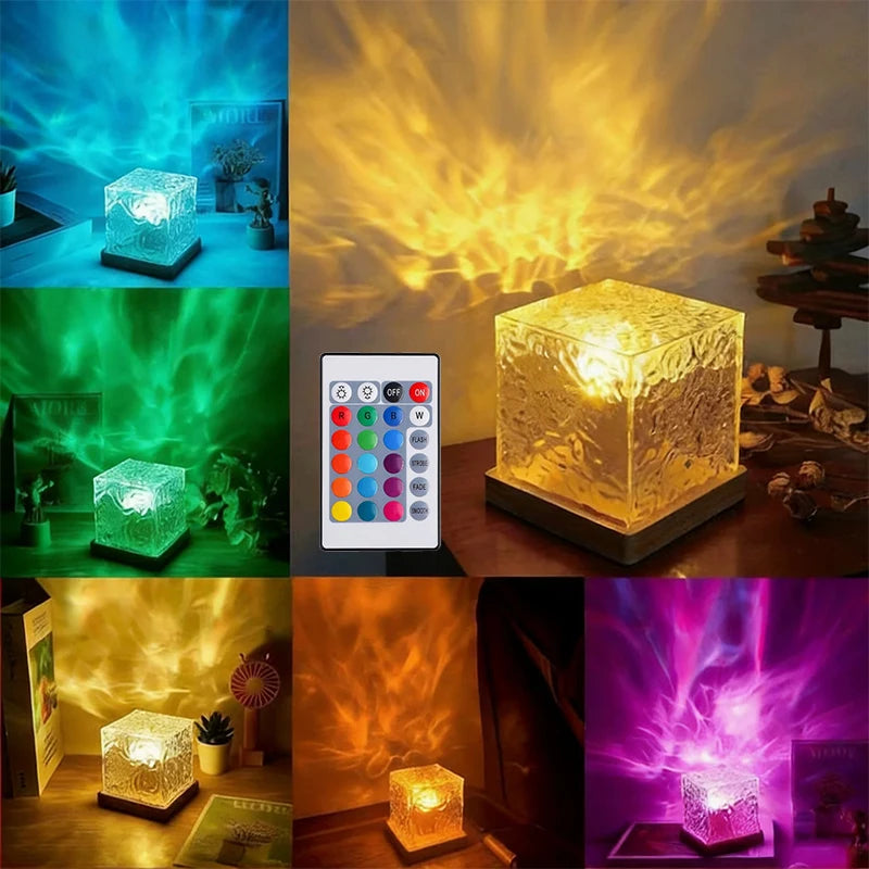 Rotating Water Ripple Night Light Projector Portable Aurora Galaxy Lamp for Bedroom, Apartment Dorm Room Ambiance, Romantic Gift