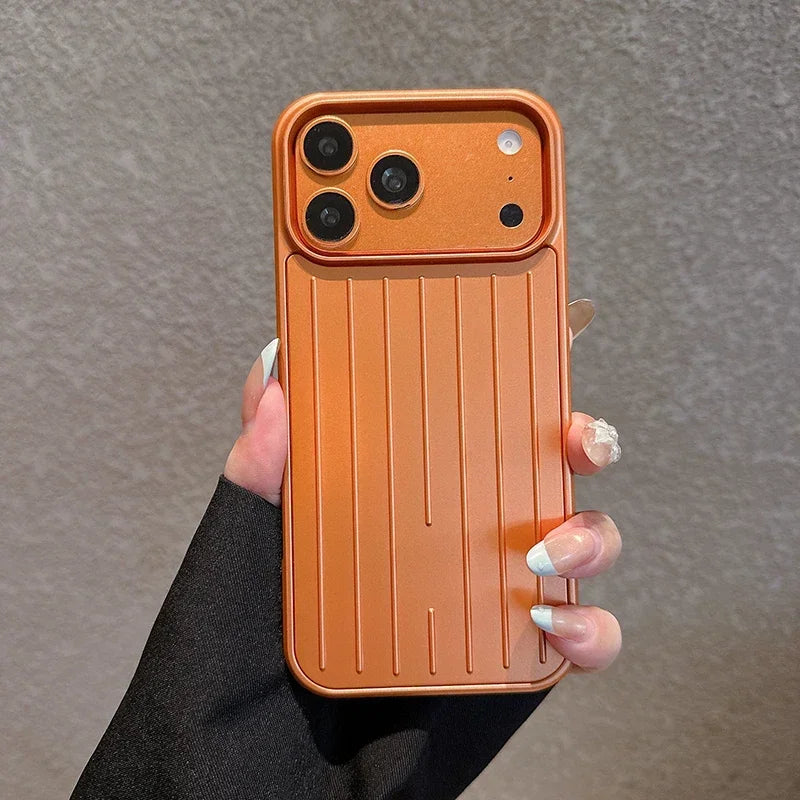 Luxury Striped Luggage Texture Phone Case For IPhone 18 17 16 15 14 13 Pro Max Shockproof Titanium Glossy Color Bussiness Cover