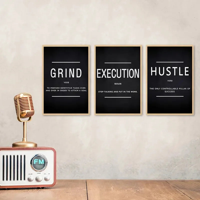 3pcs/Set Canvas Posters Grind Hustle Execution Motivational Wall Art Poster Home Living Room Bedroom Office Wall Art Decor