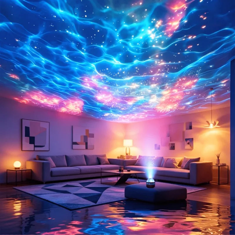 RGB Galaxy Star Ocean Wave Projector Water Ripple Night Light Starry Sky Ceiling Projection Lamp for Bedroom Party Decor