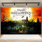 Horror Halloween Photography Background Moon Night Castle Forest Pumpkin Lantern Skeleton Family Party Photo Backdrop Decoration