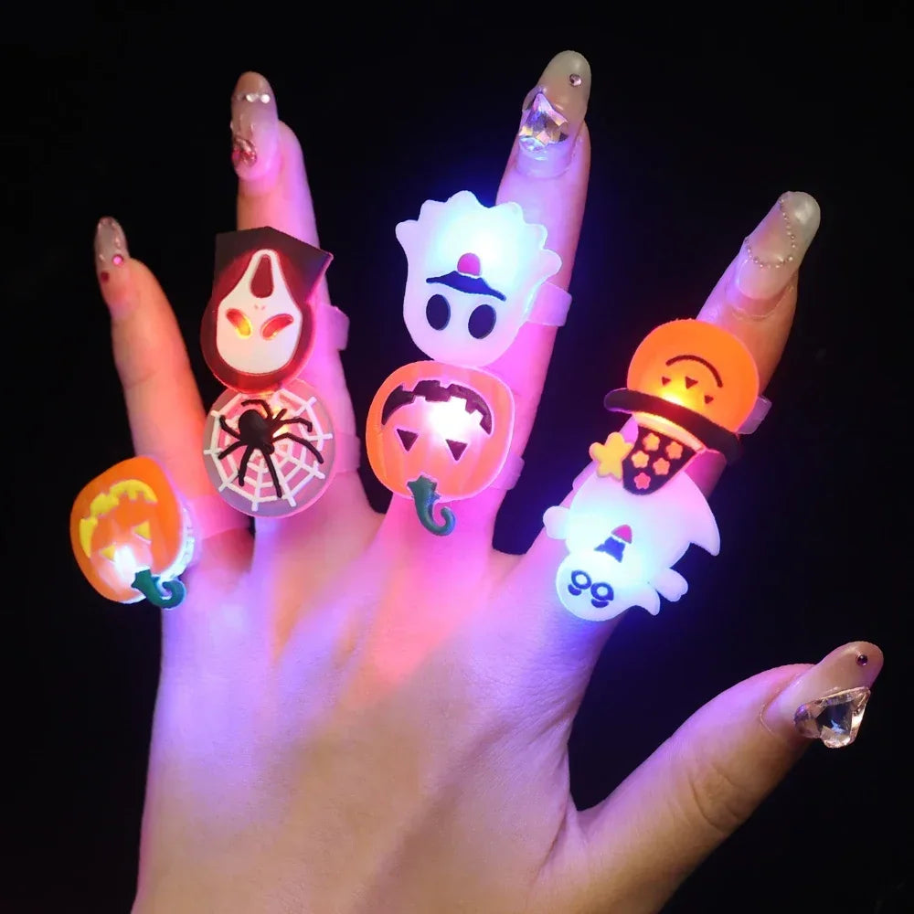 Halloween Luminous Rings Creative Cute Pumpkin Ghost Eye Ghost Pirate Spider Web Children Toys Halloween Flash Finger Rings