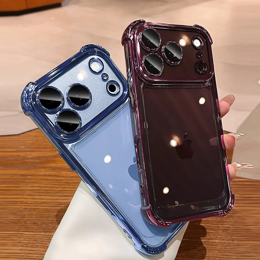 Luxury Electroplate Shockproof Transparent Phone Case For iPhone 18 17 16 15 14 13 12 Pro Max Plus Air Clear Bumper Cases Cover