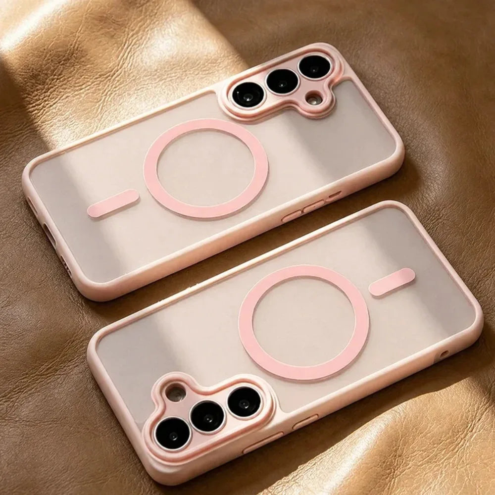 Luxury Matte Case For Samsung Galaxy S26 S25 S24 S23 Ultra Plus FE A56 A36 A26 A17 S25Edge For Magsafe Wireless Charge Cover
