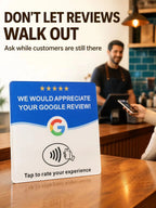 4-Pack Acrylic NFC Google Review Cards with Four Wooden Bases Included for Interactive Feedback And Reviews