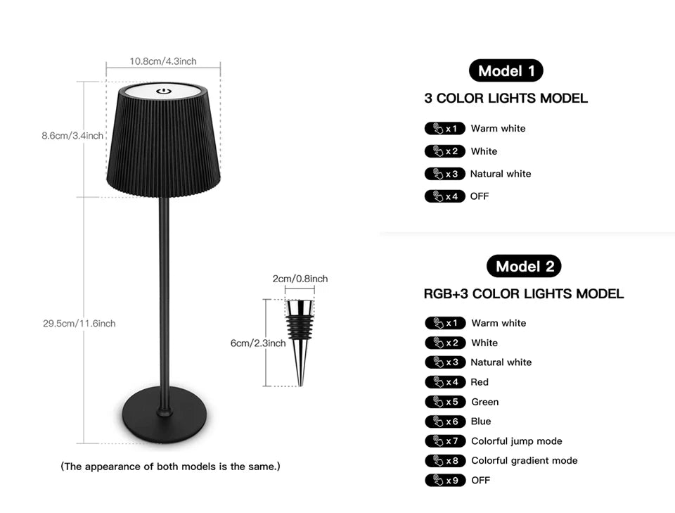 Dual Purpose Wine Bottle Vases Base Rechargeable LED Table Lamp Touch Dimmable Bedside Dinner Night Light Decor Study Desk Lamp