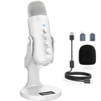 Haomuren Professional White USB Condenser Microphone Studio Recording Mic for PC Computer Phone Gaming Streaming Podcast Youtube