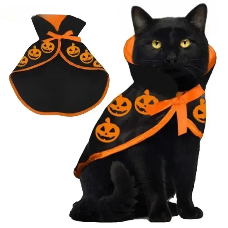 Halloween Pet Costume for Cats Breathable Soft Cute Pet Clothes Cloak Shape Pumpkin Pattern Harness Costume Cat Dog Cosplay Tool