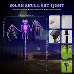 2PC/Set Halloween Outdoor Solar Garden Lights Waterproof 3D Horror Bat Skeleton Purple Orange Stake Lights House Party Decor