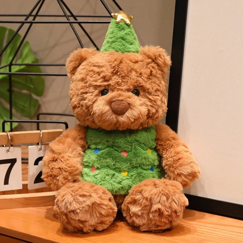 Cute Christmas Bear Plush Toy Christmas Dress Up Teddy Bear Scarf Hat Dress Up Comfort Doll Xmas Birthday Gifts