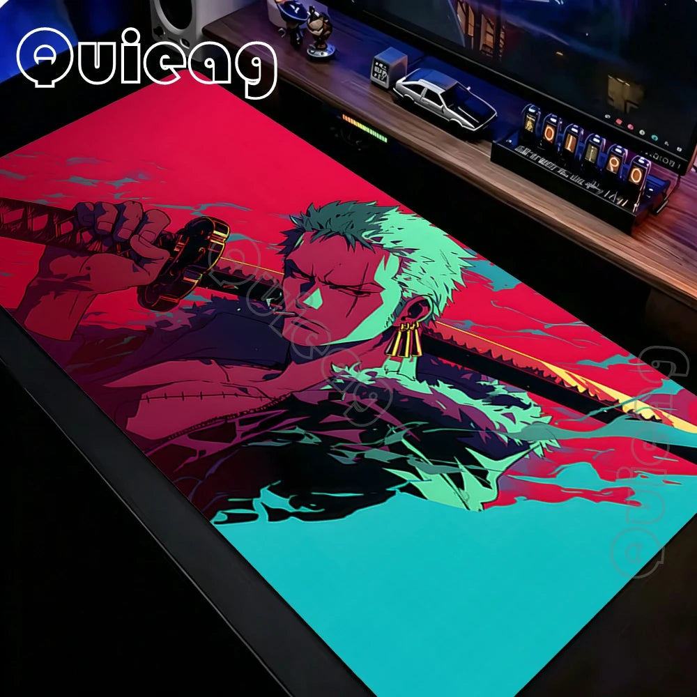 XXL Large Anti-Slip Rubber Mouse Mat One Piece Roronoa Zoro Gaming Mouse Pad Stitched Edge Desk Mat for PC Gamer Keyboard Laptop