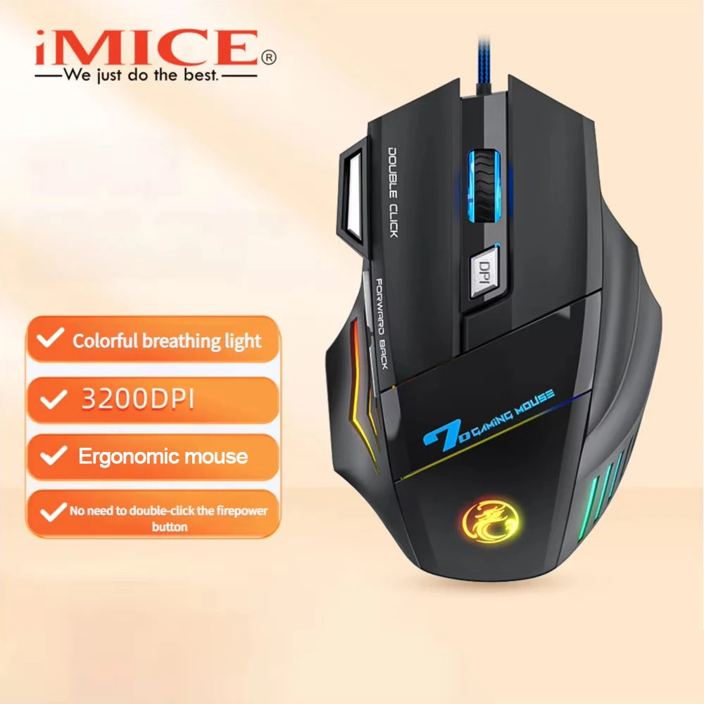 4-Keys Gaming Wired Optical Mouse RGB Backlit 3200DPI Adjustable Ergonomic Design Gamer Mouse For PC Computer Laptop Tablet