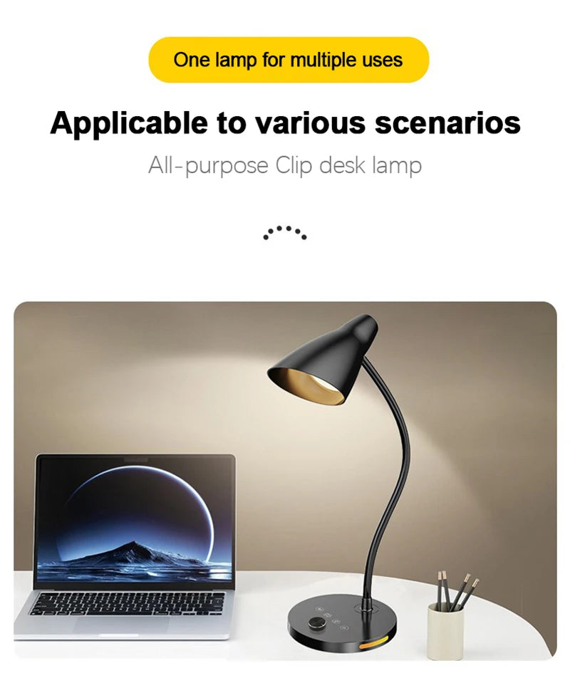 LED Desk Lamp Plug-In Knob Switch Five Level Dimming Desktop Reading Lamps Bedroom Dormitory  Clip Type Iron Bedside Desk Light