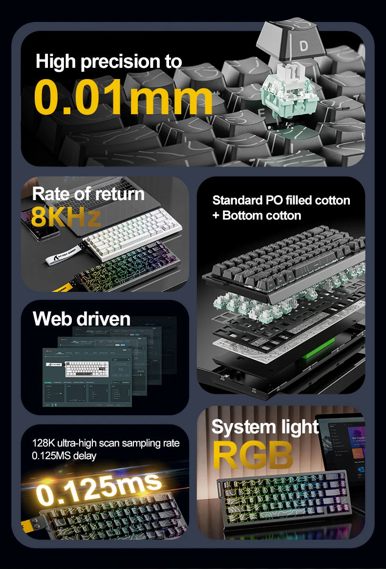 ATTACK SHARK X68HE X68PRO HE Magnetic Axis Gaming Keyboard Wired 8K Return Rate 5000mAh Battery Web Driver PBT Keycaps Esports