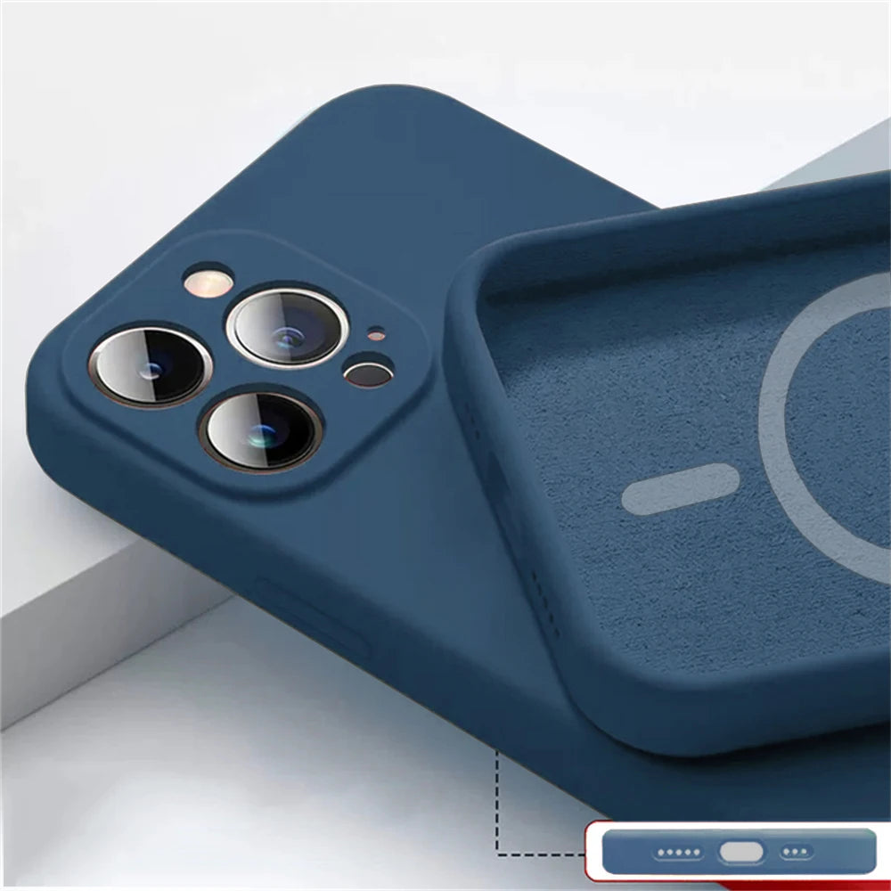 Magnetic Liquid Silicone Case For Iphone 14 13 12 Mini 11 Pro Max X Xs Xr Apple Magsafe Original Magnet Camera Precision Hole