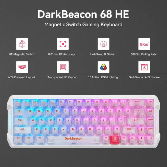 DarkBeacon Flux 68 HE Magnetic Gaming Keyboard 65% Wired RGB Hot-Swappable Keyboards US Russian ANSI Layout for Laptop PC Gamer