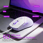 Wired Gaming Mouse RGB 6 Buttons Programmable Gaming Mouse 4 DPI Adjustable Gamer Mouse Ergonomic Computer Mouse 1.5m Braided Cable RGB Breathing Light Mouse for PC Laptop Desktop Gaming Mice Purple