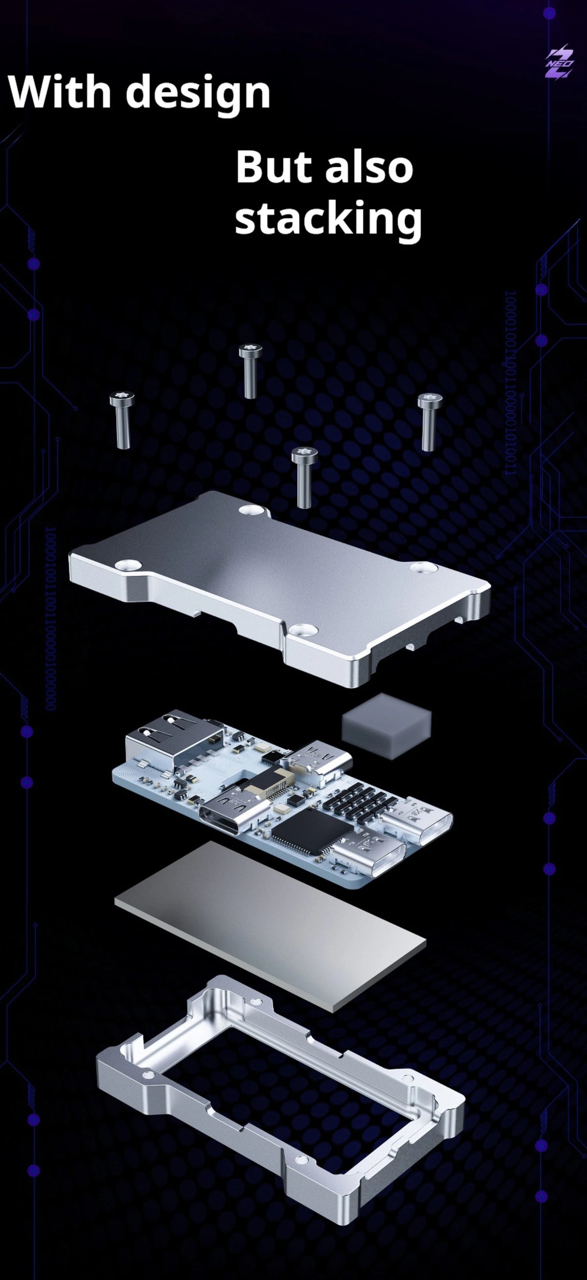 HMLAB ZNEO Gaming USB Hub - 2-to-3 Port, 8K Hz, Independent Power, With Screen, Trendy for Gaming Ambience Desk Setup